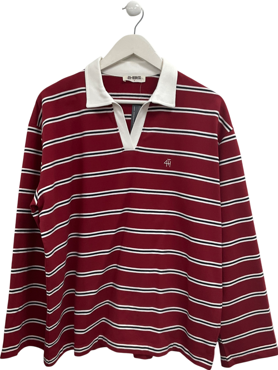 4th & Reckless Red Alicia Multistriped Oversize Rugby Shirt UK M
