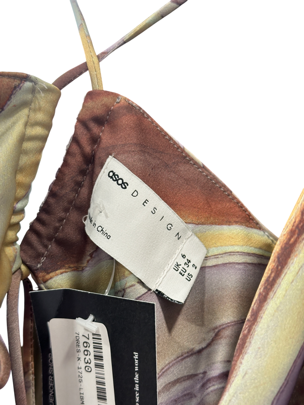 ASOS Multicoloured Printed Tie Back Mini Dress UK 6