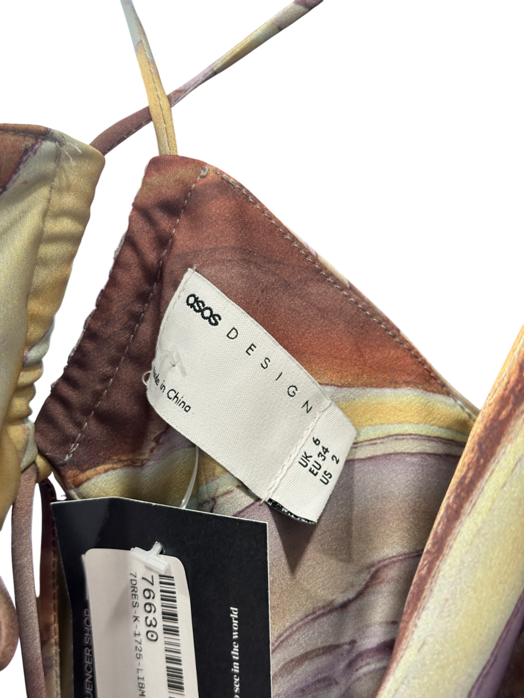 ASOS Multicoloured Printed Tie Back Mini Dress UK 6