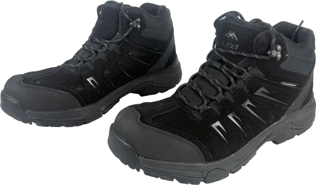 OUTJETS Black Waterproof Walking Boots Lightweight Comfortable Mid Ankle Hiking Boots UK 10 EU 44