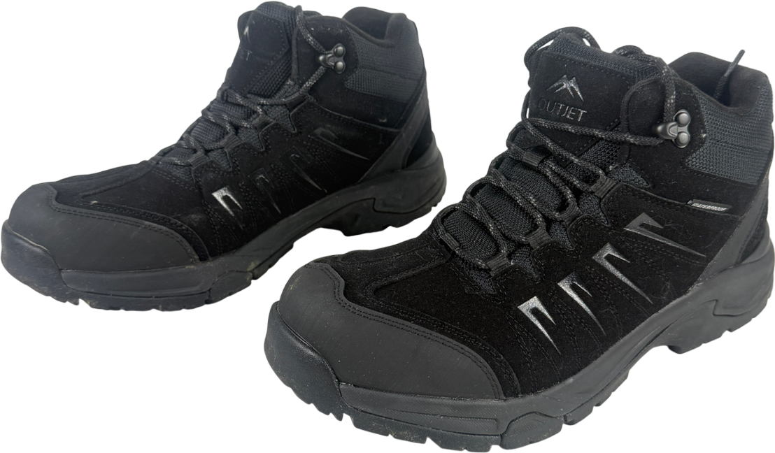OUTJETS Black Waterproof Walking Boots Lightweight Comfortable Mid Ankle Hiking Boots UK 10 EU 44