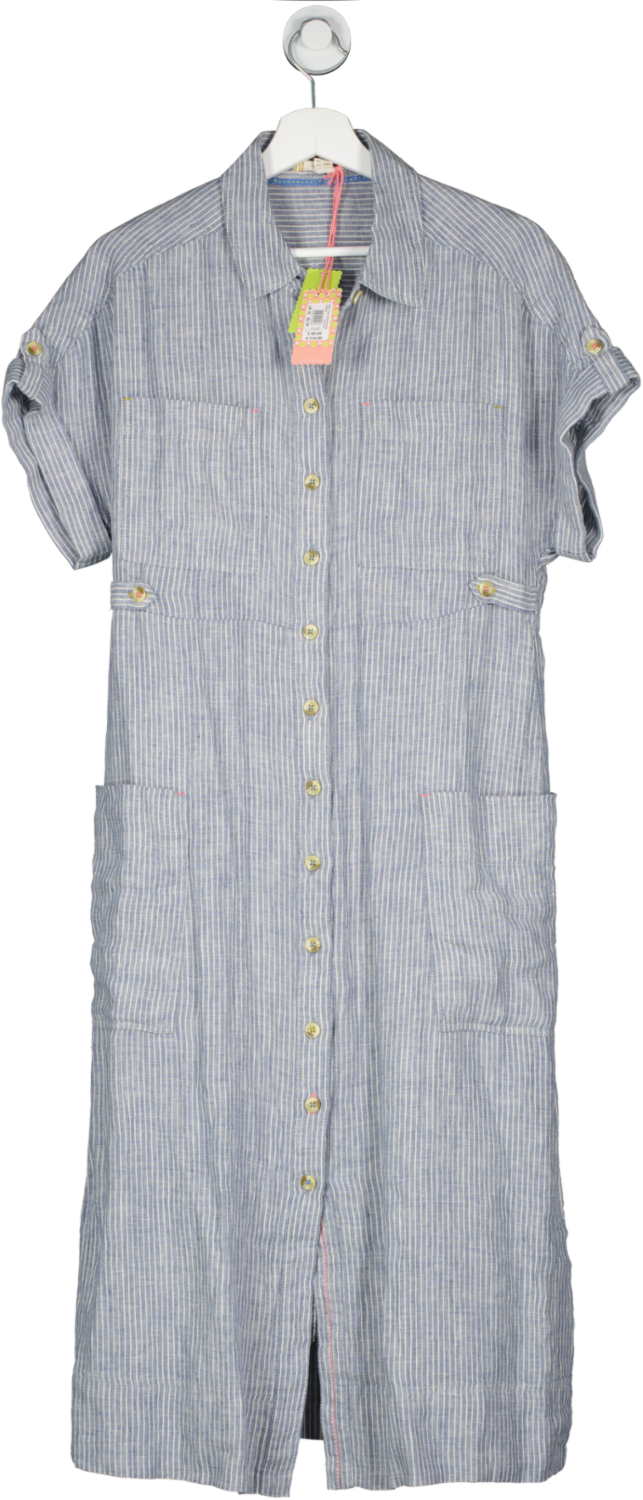 White Stuff Blue Reno Linen Shirt Dress UK 10