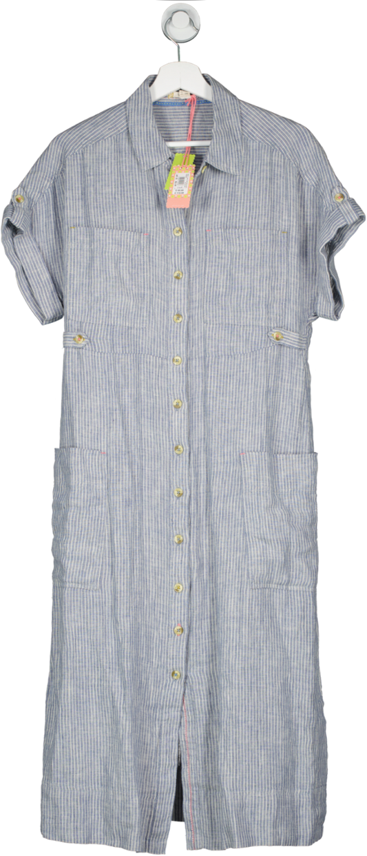 White Stuff Blue Reno Linen Shirt Dress UK 10