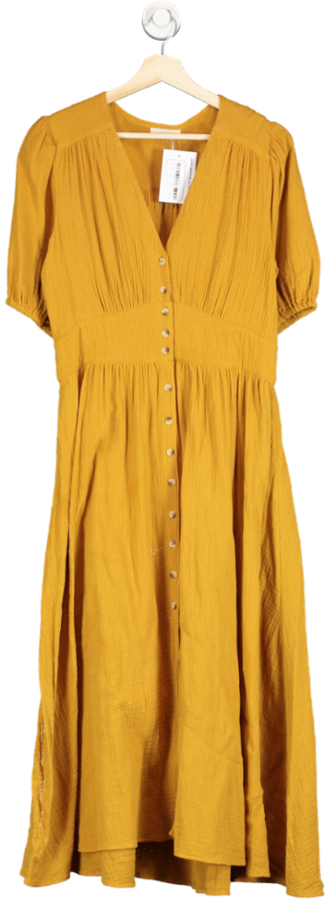 by Iris Yellow Cotton Midi Dress UK XS