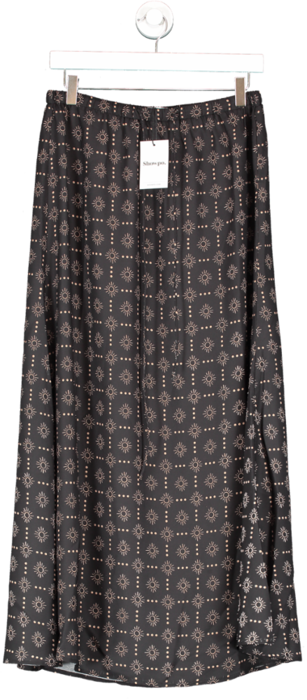 showpo Black Brunita Midi Skirt - Low Waisted Drawstring Slip Skirt UK 14