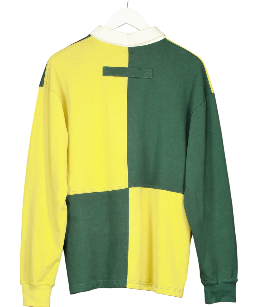 HOUSE OF SUNNY Yellow / Green Colour-blocked Cotton Rugby Shirt UK M