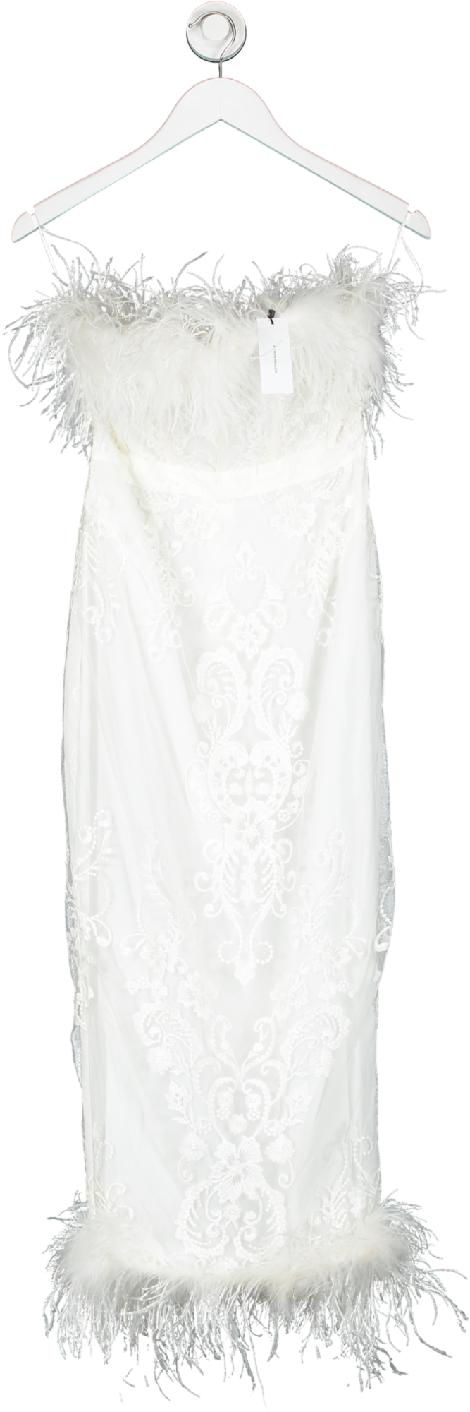 Karen Millen White Graphic Embroidered Mesh Feather Woven Midi Dress UK 8