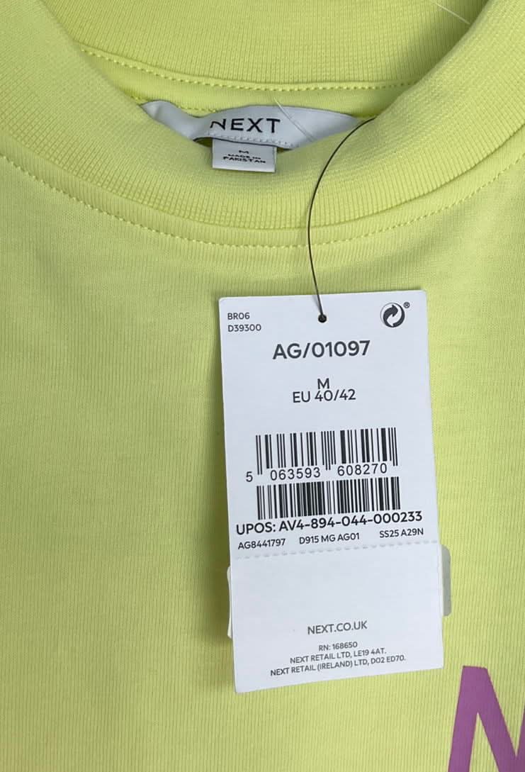 Next Green Lime Graphic Short Sleeve Crewneck UK M