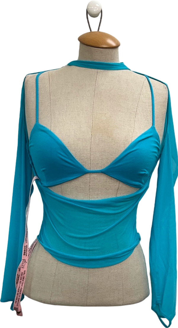 Oh Polly Aqua Sheer Mesh Long Sleeve Top UK 8