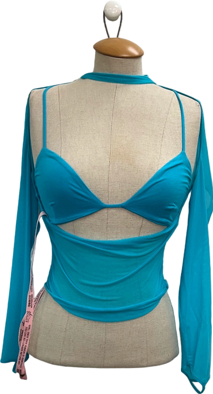 Oh Polly Aqua Sheer Mesh Long Sleeve Top UK 8