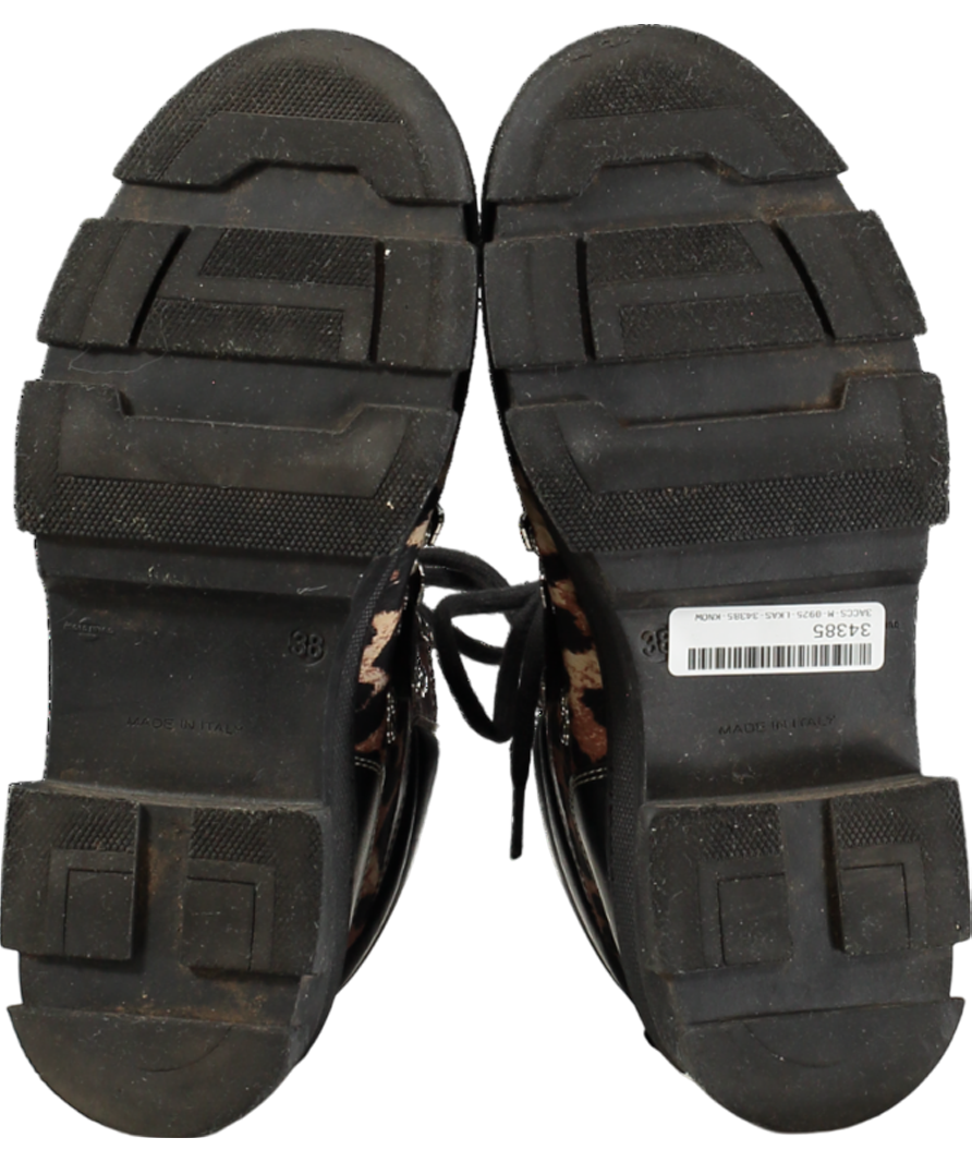 Ganni Brown Leopard-print Mixed-media Hiking Boots UK 5 EU 38 👠