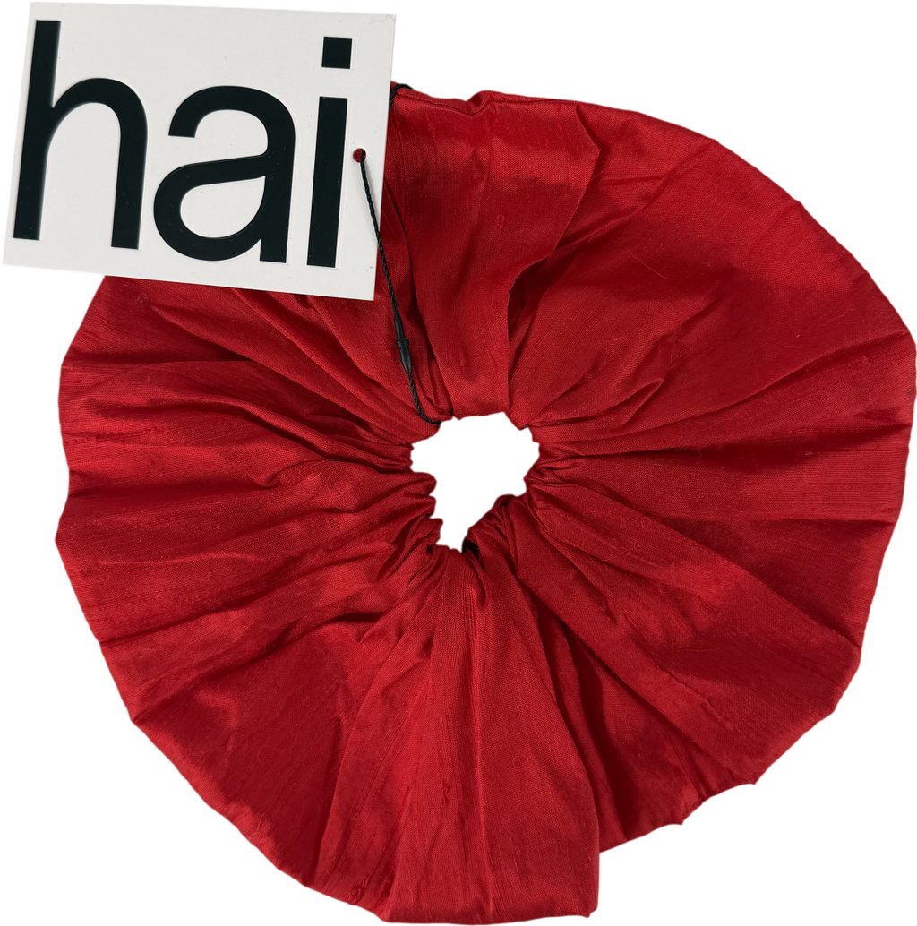 Home of Hai Red Dupion Frill Scrunchie One Size