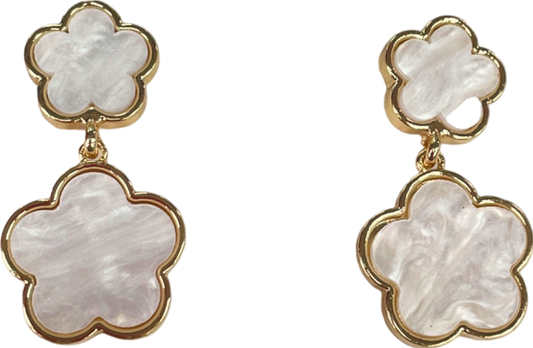 Gold /Mother of Pearl Large Double Clover Drop Earrings