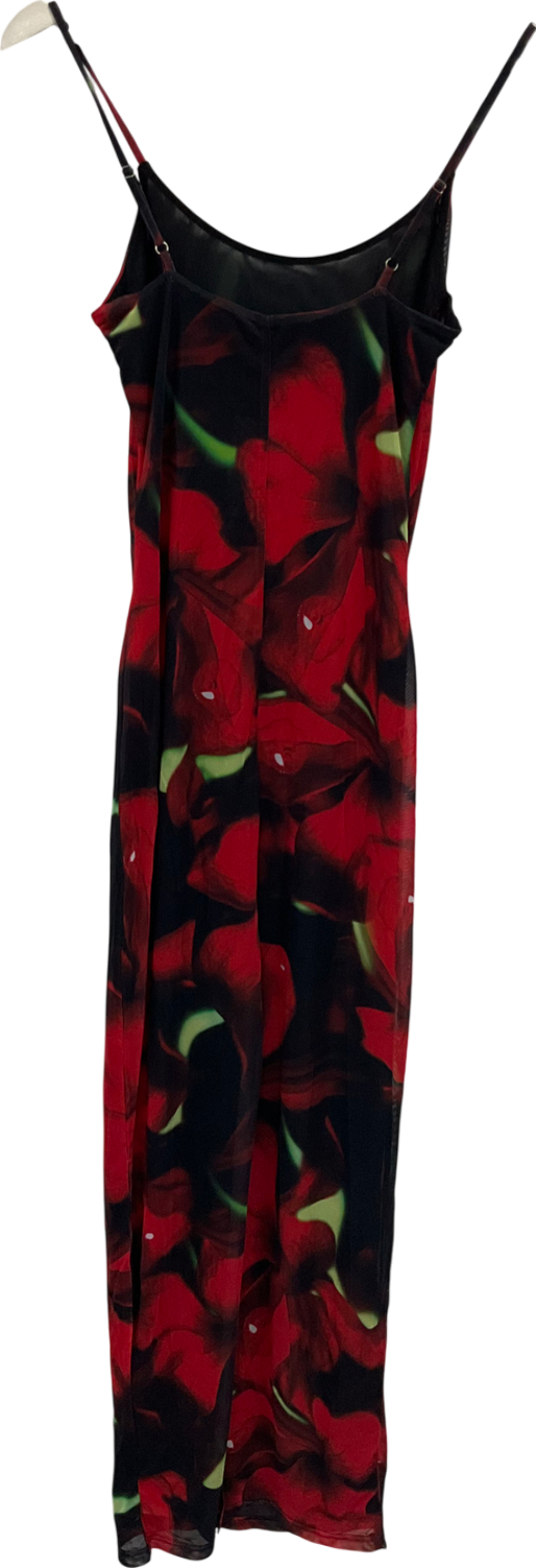 White Fox Black Same Heart Mesh Maxi Dress Red Hibiscus UK S