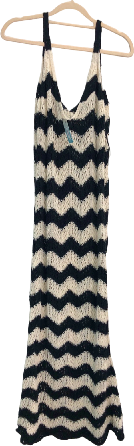 New Look Black/Cream Chevron Knit Dress UK S