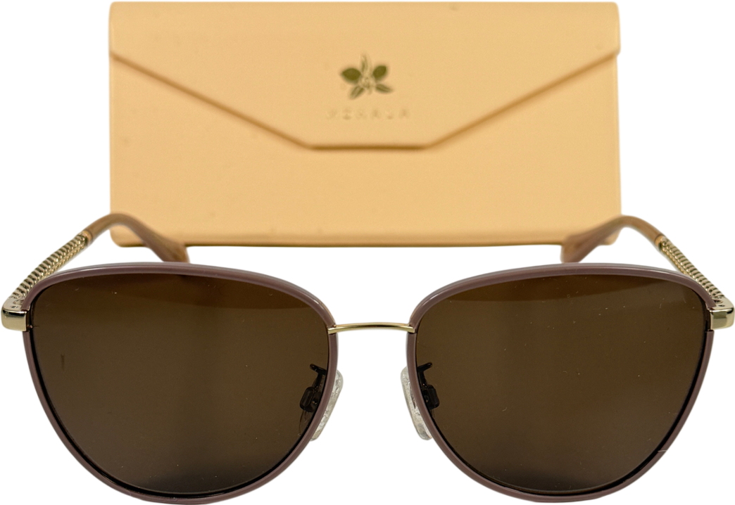 Mohala Brown Leah I Polarised Round Sunglasses Tuscan Rose Chain Temple