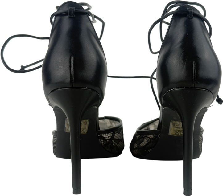 Public Desire Laced Up Lace Heeled Shoes In Black UK 4 EU 37 👠