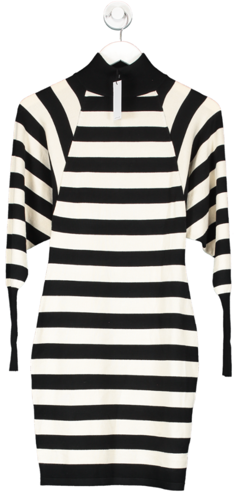 Karen Millen Black Viscose Blend Batwing Stripe Knit Mini Dress UK XS
