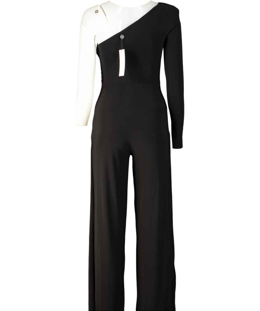 Club L Black Mila One Shoulder Ruched Wide Leg Jumpsuit UK 8