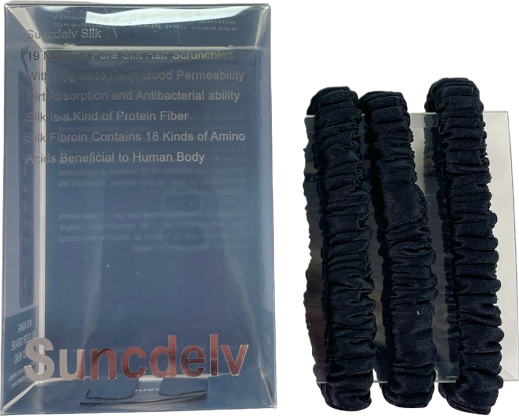 .Silk Black Pure 100% Silk Hair Scrunchies Set of 3