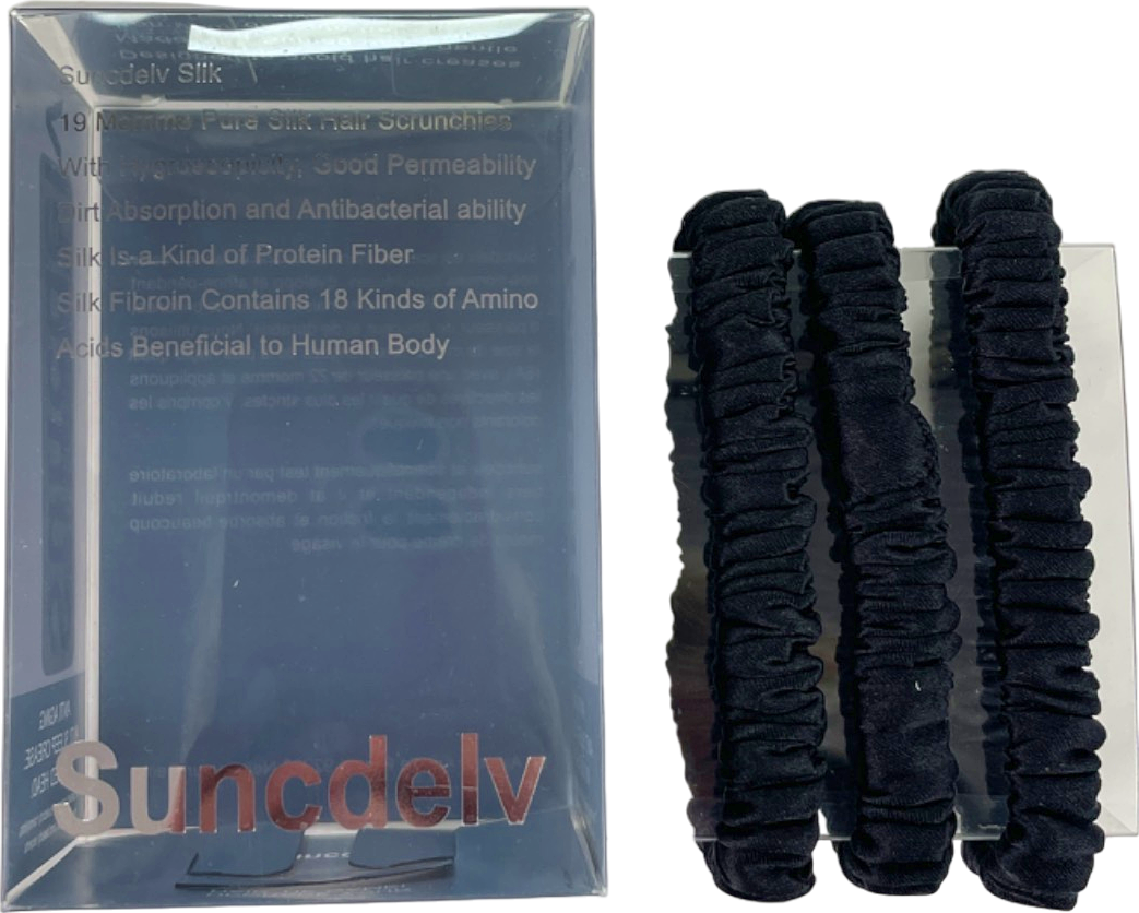 .Silk Black Pure 100% Silk Hair Scrunchies Set of 3