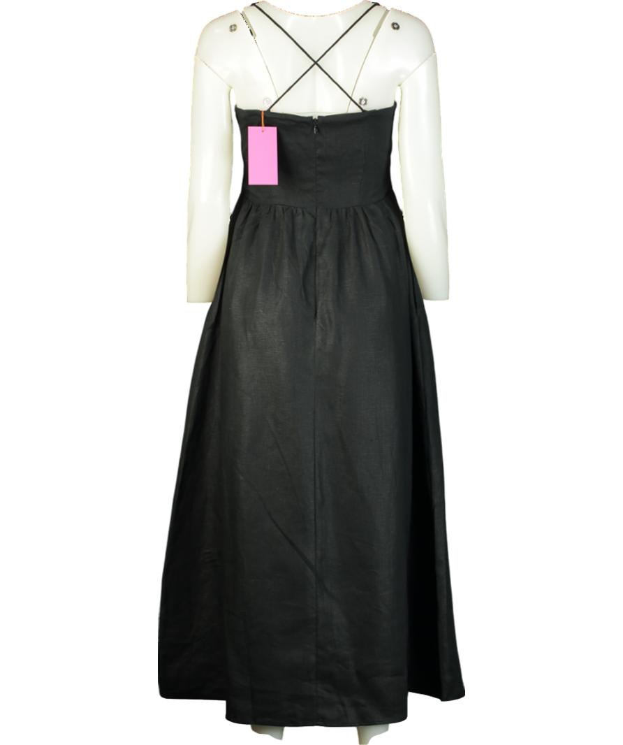 Rhode Resort Black Linen Kay Midi Dress UK 12