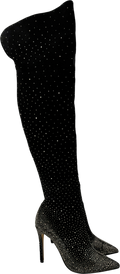 MODA IN PELLE Yesenia Black Suede Crystal Embellished Over The Knee Boots UK 6 EU 39 👠