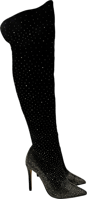MODA IN PELLE Yesenia Black Suede Crystal Embellished Over The Knee Boots UK 6 EU 39