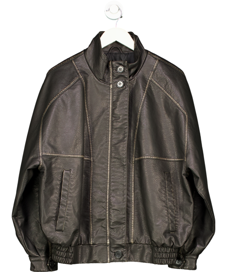 Topshop Brown Faux Leather Oversized Bomber Jacket UK S