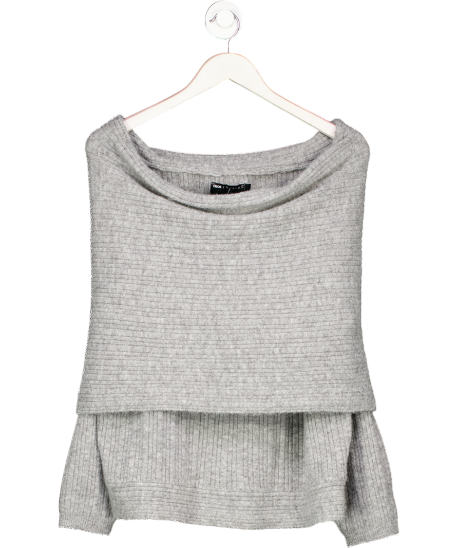 ASOS Grey Oversized Knitted Off Shoulder Jumper UK S