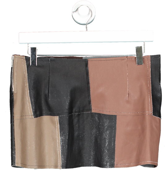 Brown Panel Contrast Mini Skirt UK S