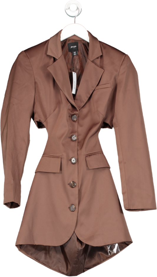 Nasty Gal Brown Premium Satin Cut Out Blazer Dress UK 10