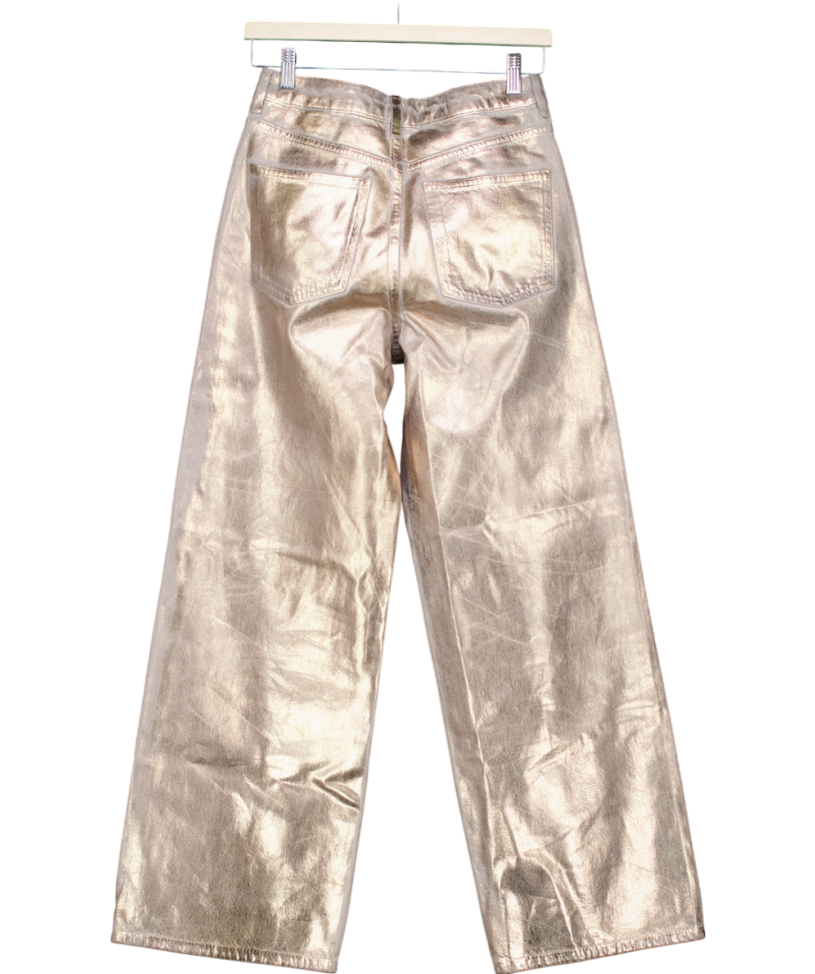 M&S Wide Leg Metallic Coated Jeans UK 8