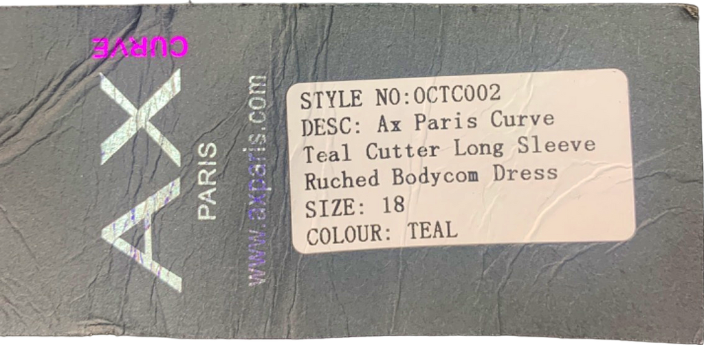 AX Paris Teal Ruched Bodycon Dress UK Size 18