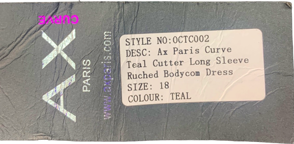 AX Paris Teal Ruched Bodycon Dress UK Size 18