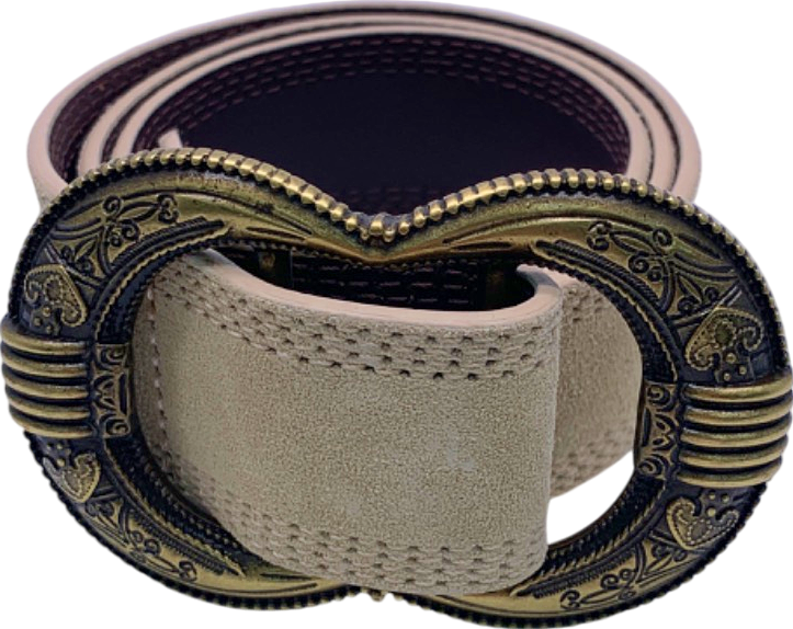 Sézane Beige Gaia Leather Double Buckle Belt Size 80