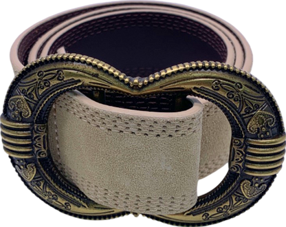 Sézane Beige Gaia Leather Double Buckle Belt Size 80