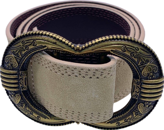 Sézane Beige Gaia Leather Double Buckle Belt Size 80