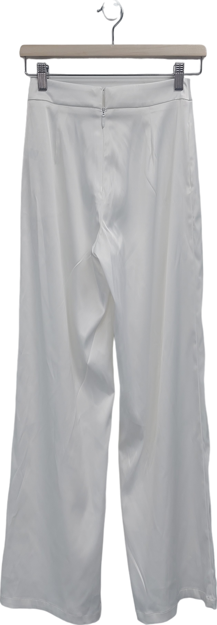 Fashion Nova White Wide Leg Satin Trousers UK XS