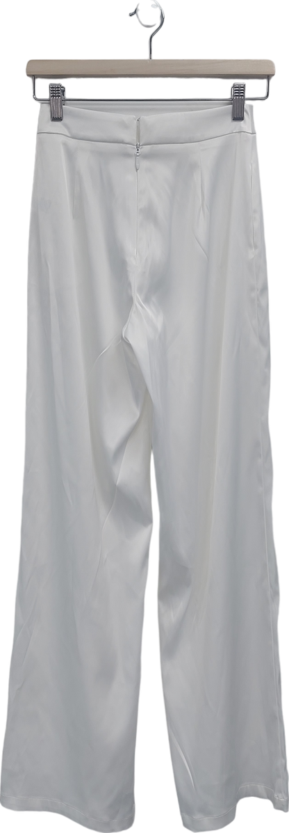 Fashion Nova White Wide Leg Satin Trousers UK XS