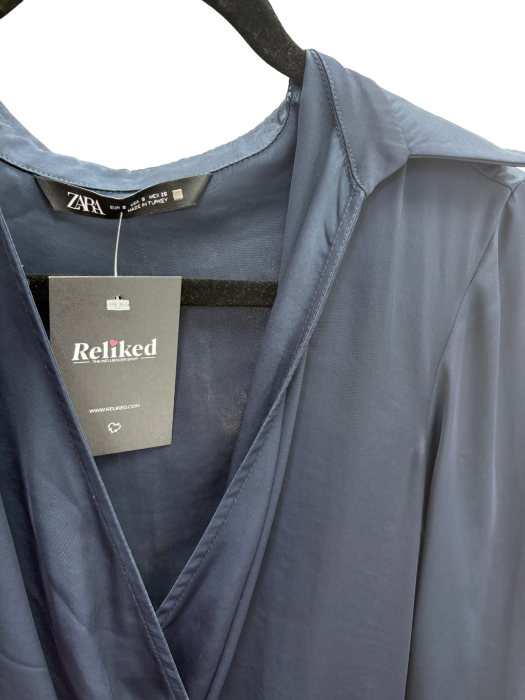 ZARA Blue Satin Long Sleeve Midi Dress UK S