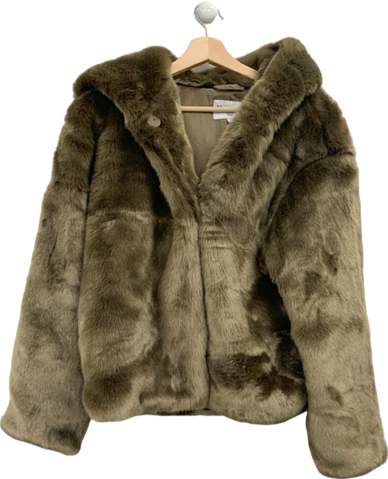 Na-Kd Green Faux Fur Hooded Jacket UK 8