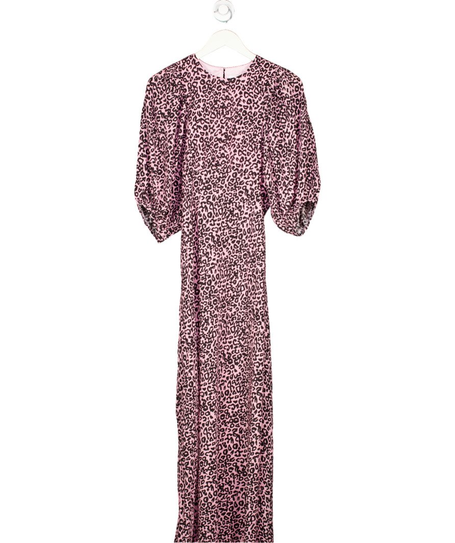 Les Reveries Leopard Pink Silk Crepe De Chine Maxi Dress UK 10