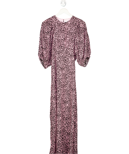 Les Reveries Leopard Pink Silk Crepe De Chine Maxi Dress UK 10