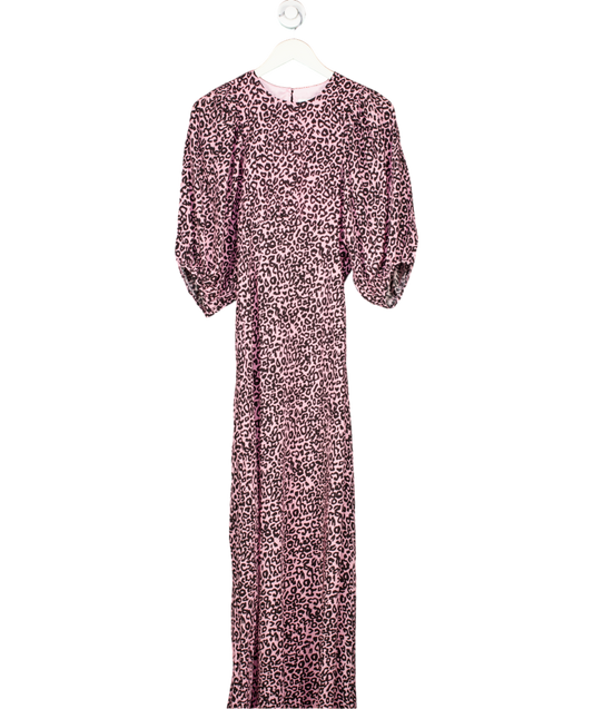 Les Reveries Leopard Pink Silk Crepe De Chine Maxi Dress UK 10