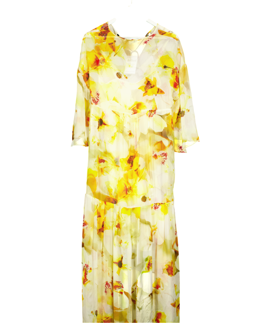 Uli Herzner Yellow Summer Silk Floral Print Maxi Dress UK S/M