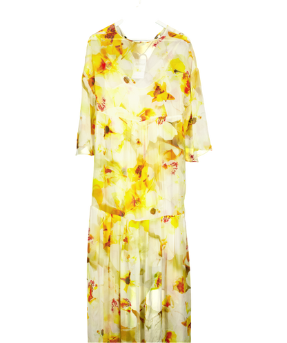 Uli Herzner Yellow Summer Silk Floral Print Maxi Dress UK S/M