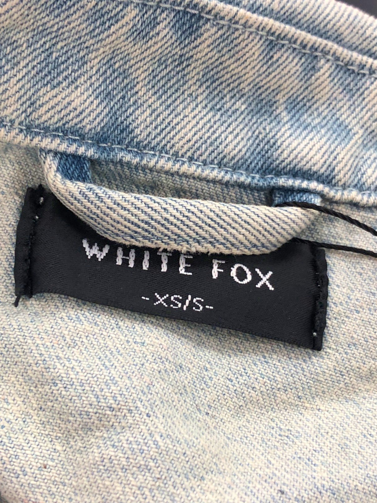 White Fox Light Blue Denim Crop Jacket UK 8