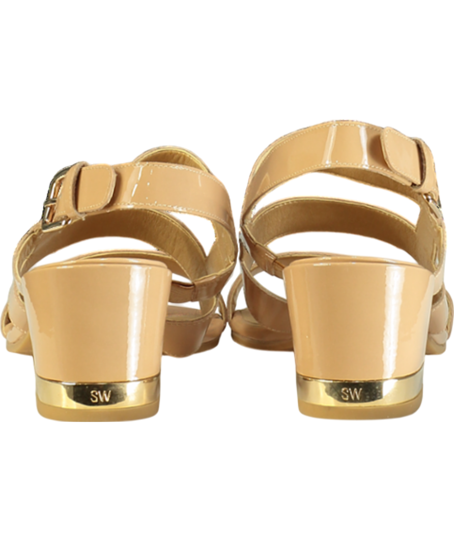 Stuart Weitzman x Russell & Bromley Milanese Nude Patent Leather Sandals UK 5.5 EU 38.5 👠