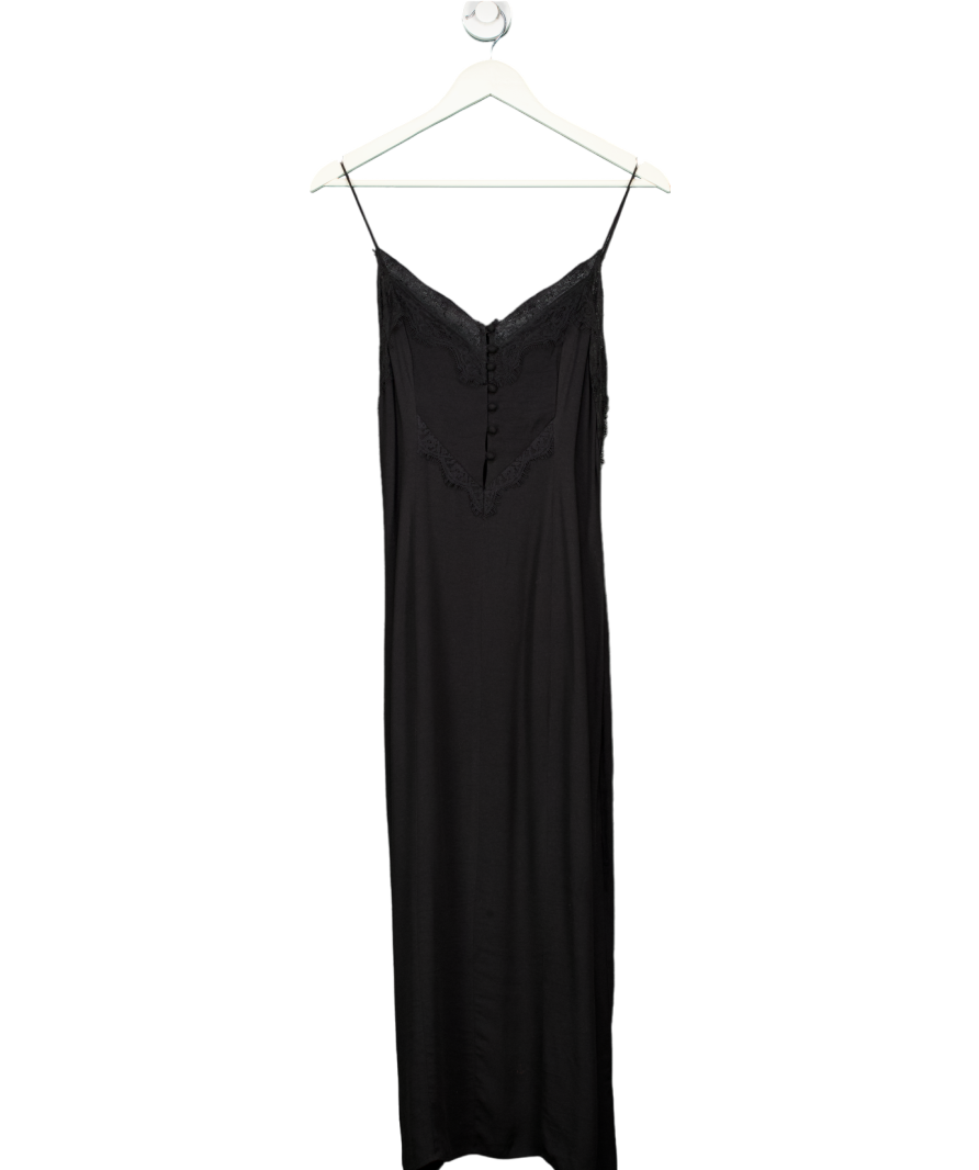 AFRM Black Lace Trim Midi Slip Dress Petite UK S